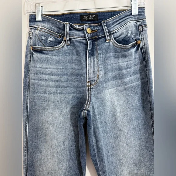 Judy Blue “Dad” High Rise Cell Phone Pocket Jeans With Distressed Spots Size 3 - Picture 7 of 16